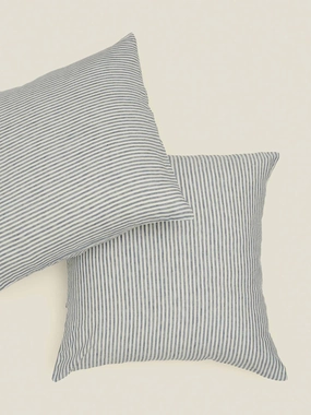 100% Linen European Pillowcase Set (of two) in Blue Stripes