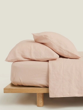 100% Linen Fitted Sheet in Blush