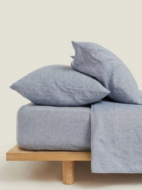 100% Linen Fitted Sheet in Ocean