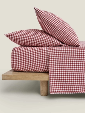 100% Linen Fitted Sheet in Pinot Gingham