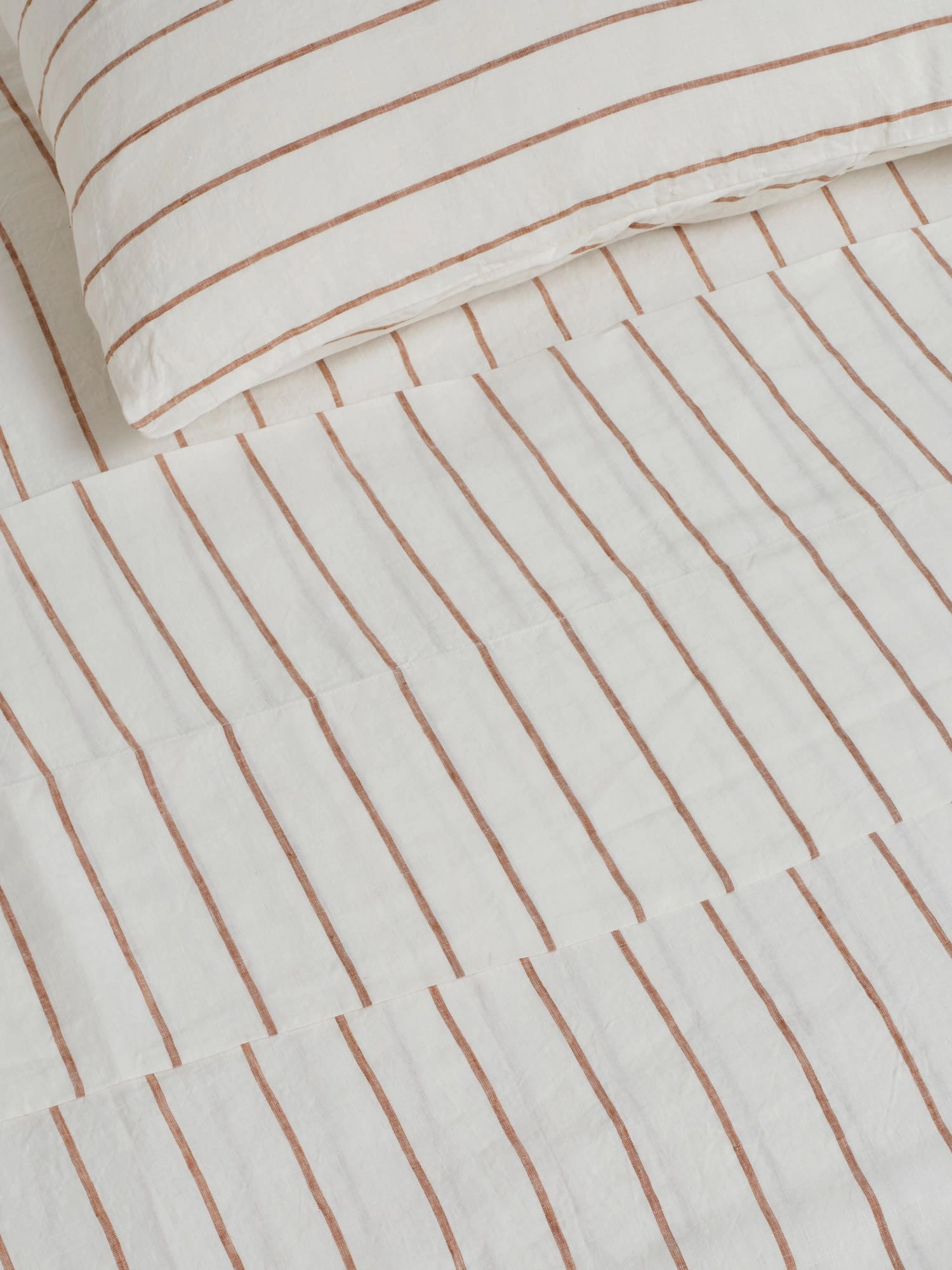 100% Linen Fitted Sheet in Tobacco Stripes