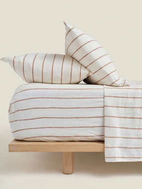 100% Linen Fitted Sheet in Tobacco Stripes