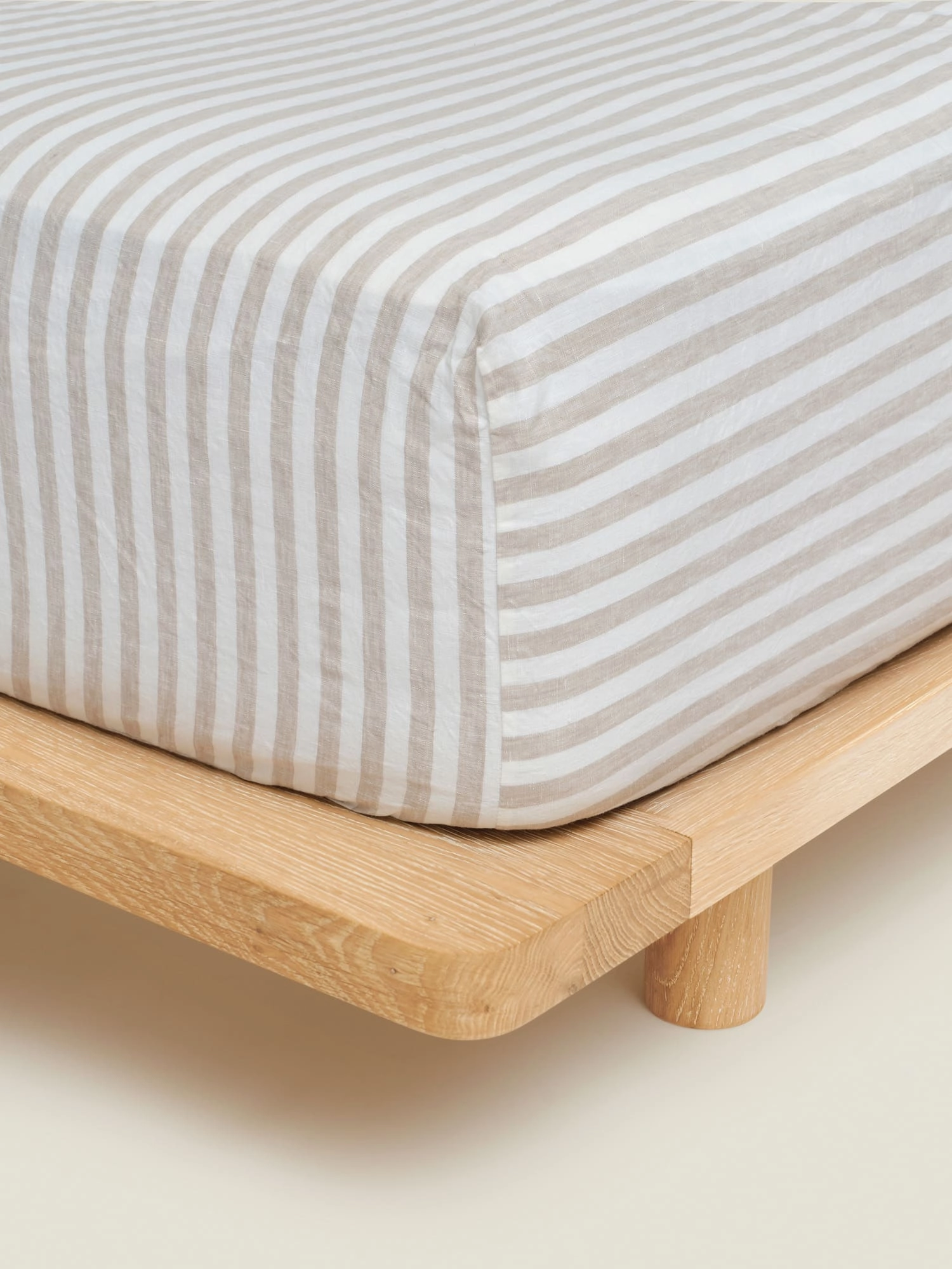 100% Linen Fitted Sheet in Wide Natural Stripes