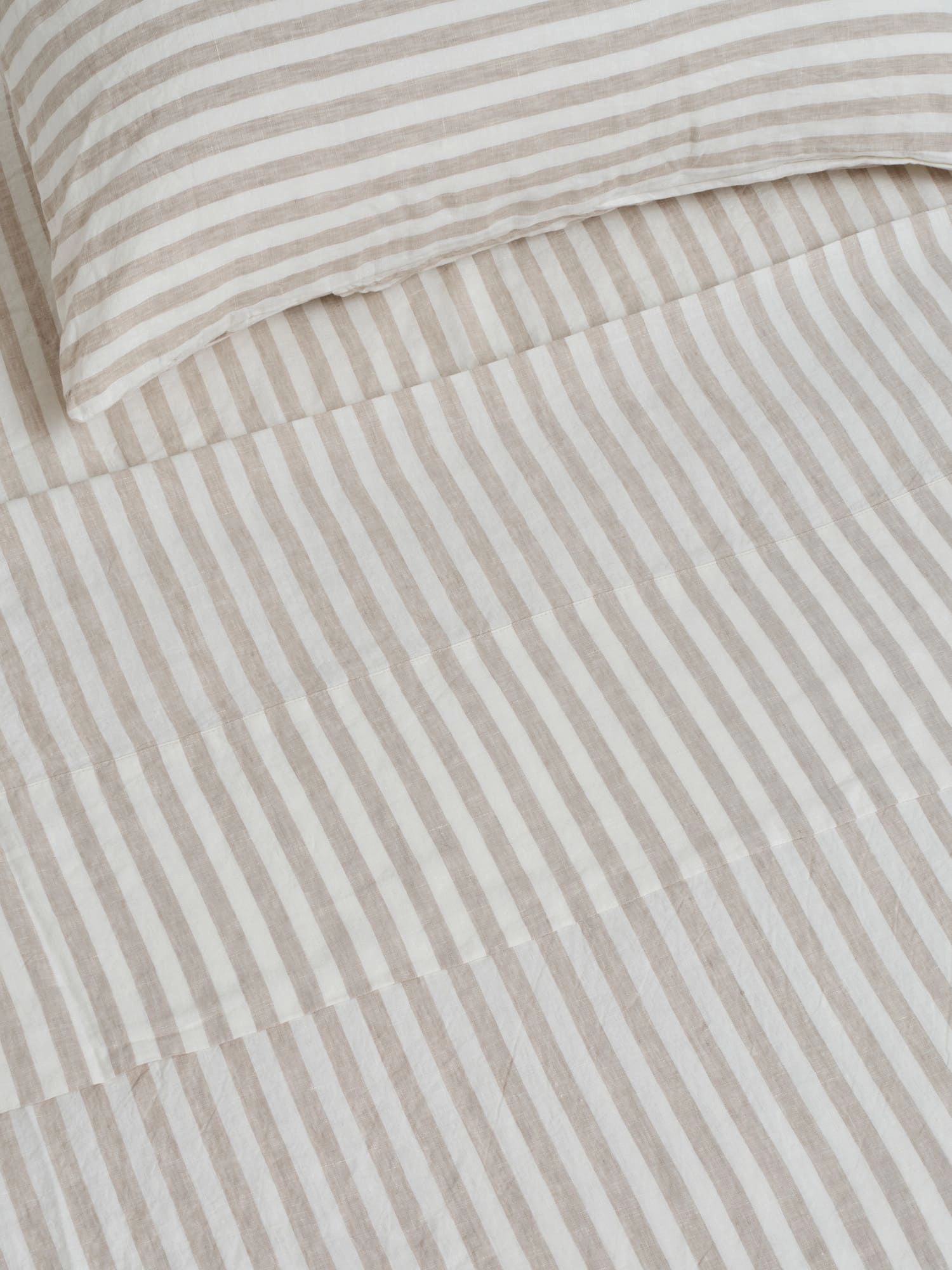 100% Linen Fitted Sheet in Wide Natural Stripes