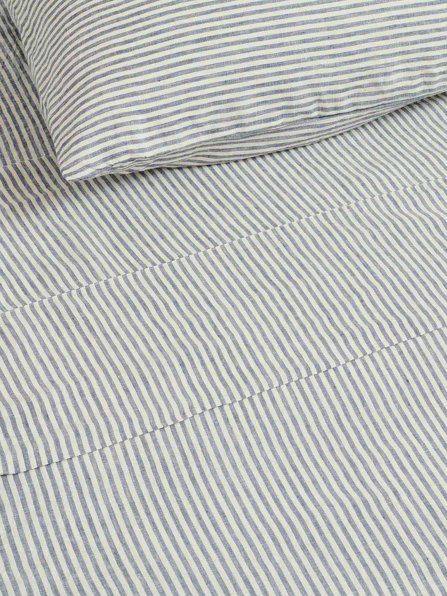 100% Linen Pillowcase Set (of two) in Blue Stripes