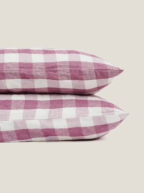 100% Linen Pillowcase Set (of two) in Lavender Check