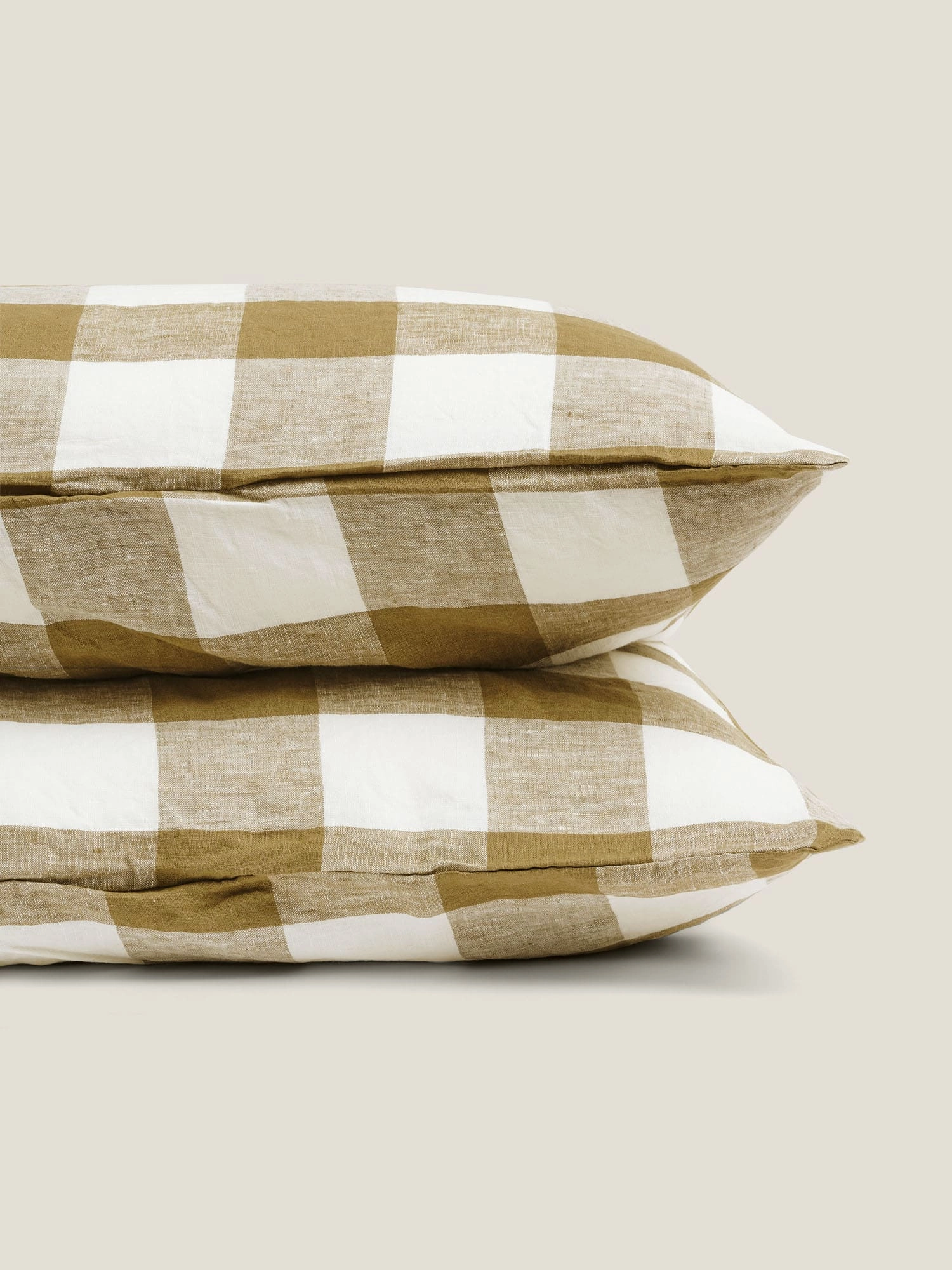 100% Linen Pillowcase Set (of two) in Olive Check