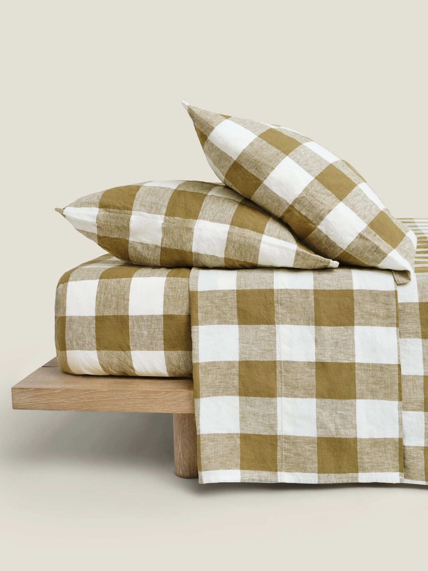 100% Linen Pillowcase Set (of two) in Olive Check