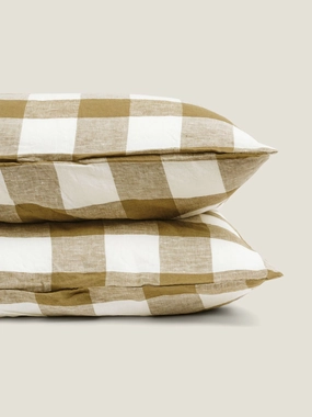 100% Linen Pillowcase Set (of two) in Olive Check