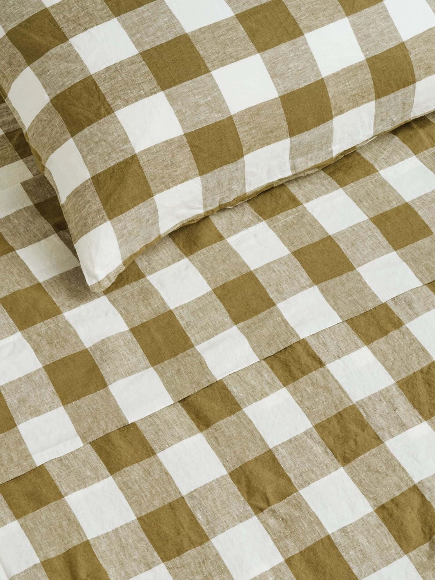 100% Linen Pillowcase Set (of two) in Olive Check