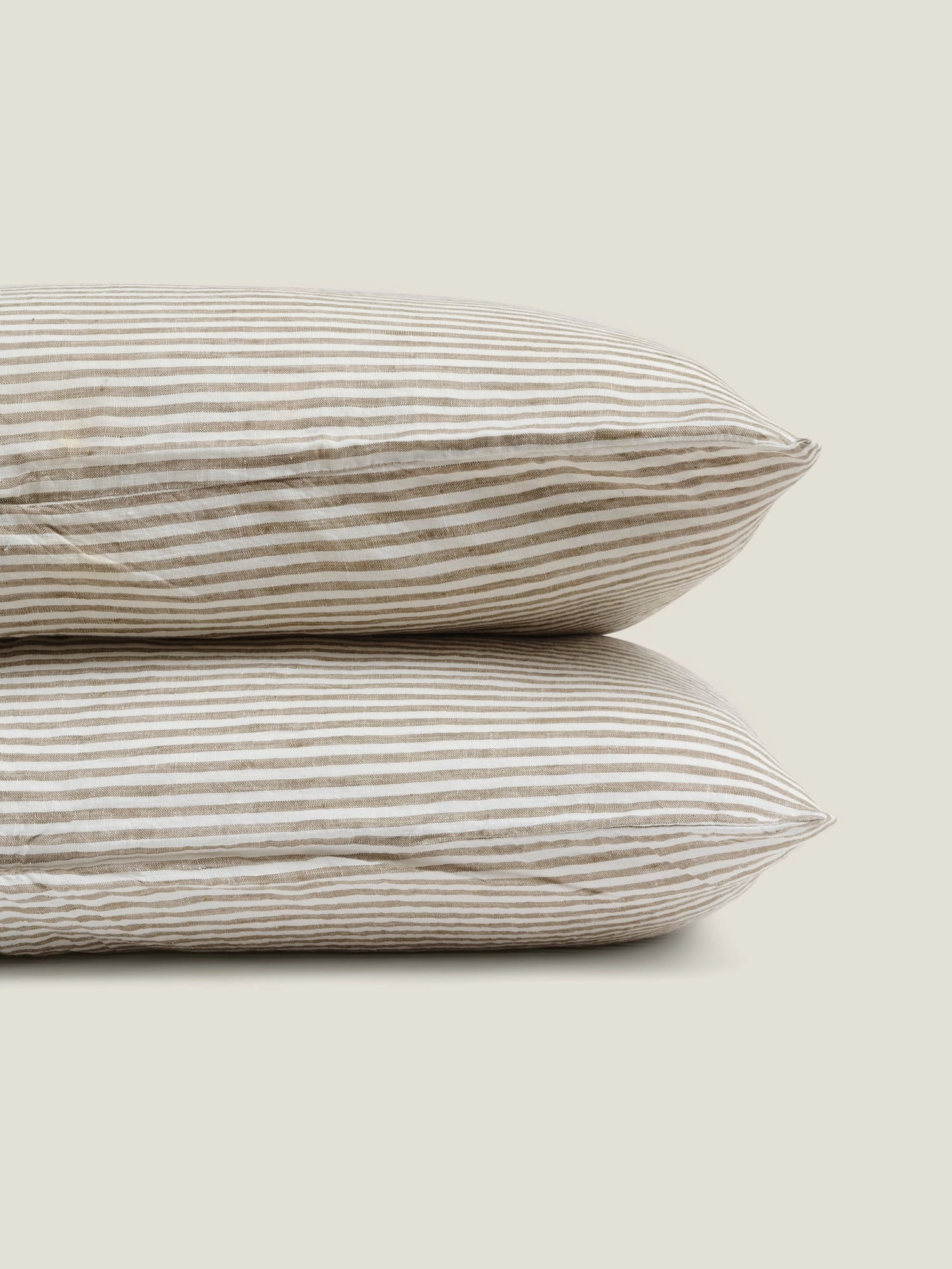 100% Linen Pillowcase Set (of two) in Olive Stripes