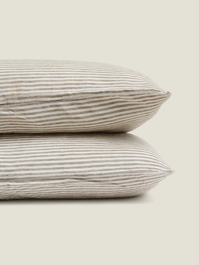100% Linen Pillowcase Set (of two) in Olive Stripes