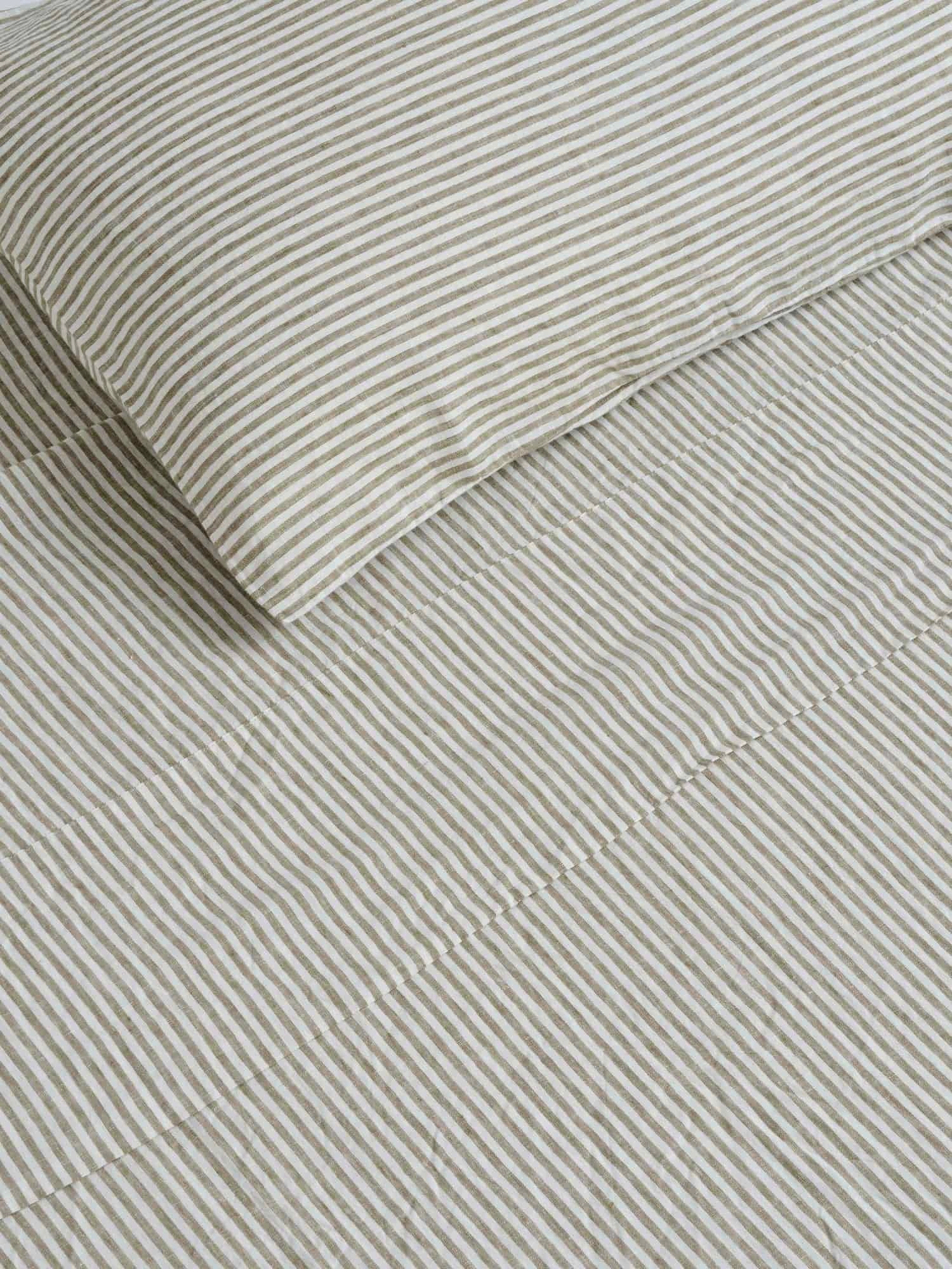 100% Linen Pillowcase Set (of two) in Olive Stripes