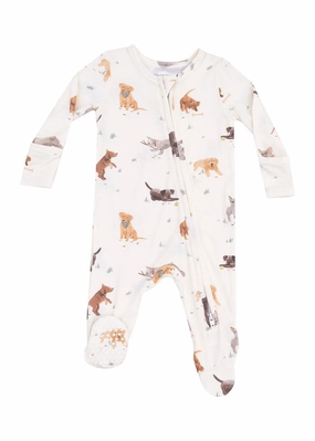 2-Way Zipper Footie - Watercolor Puppies