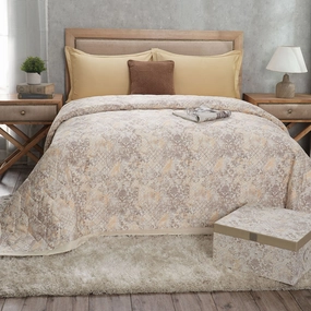 6PC Quilt/Quilted Bed Cover Set Neutral PBS Refined Retro Nouvel Damask
