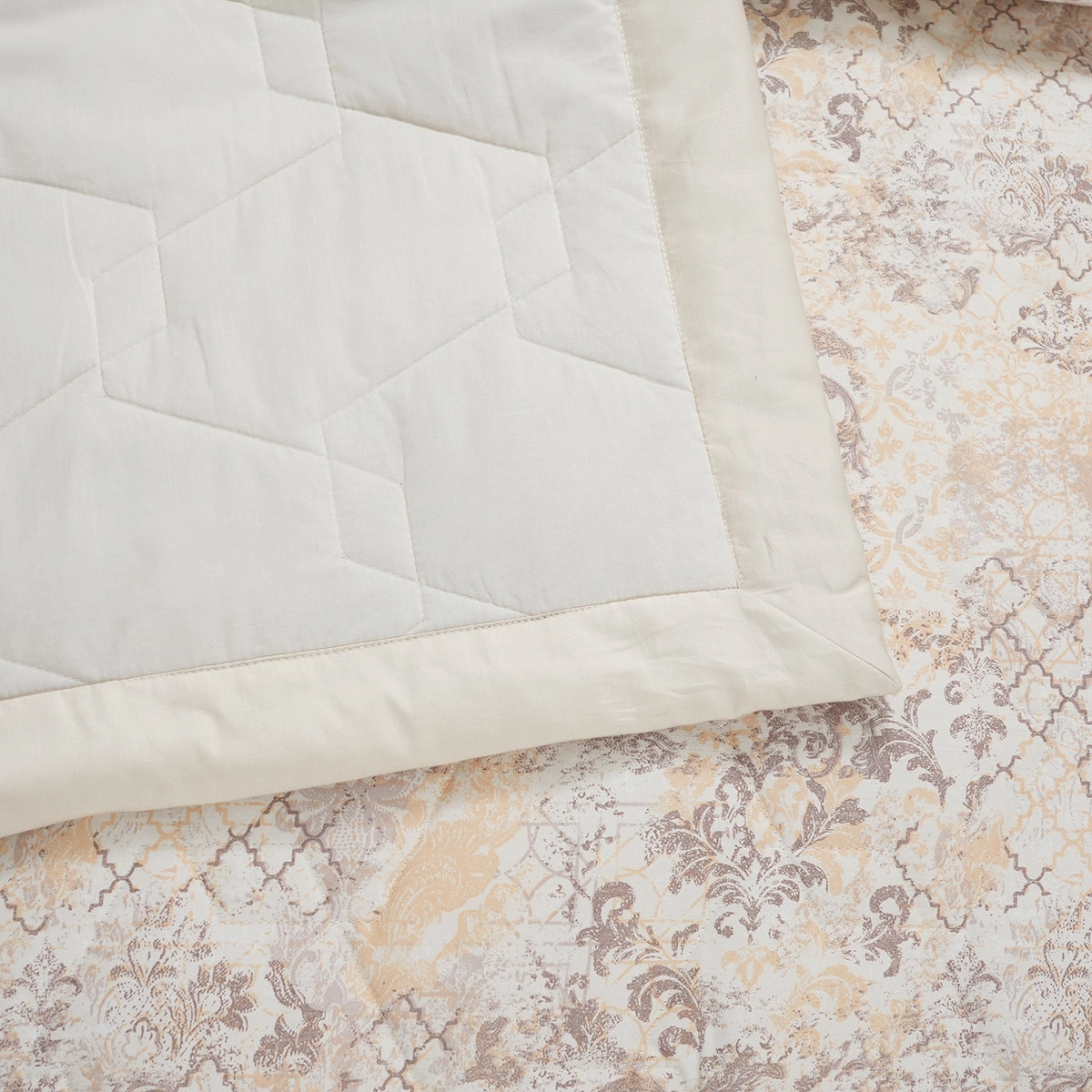 6PC Quilt/Quilted Bed Cover Set Neutral PBS Refined Retro Nouvel Damask