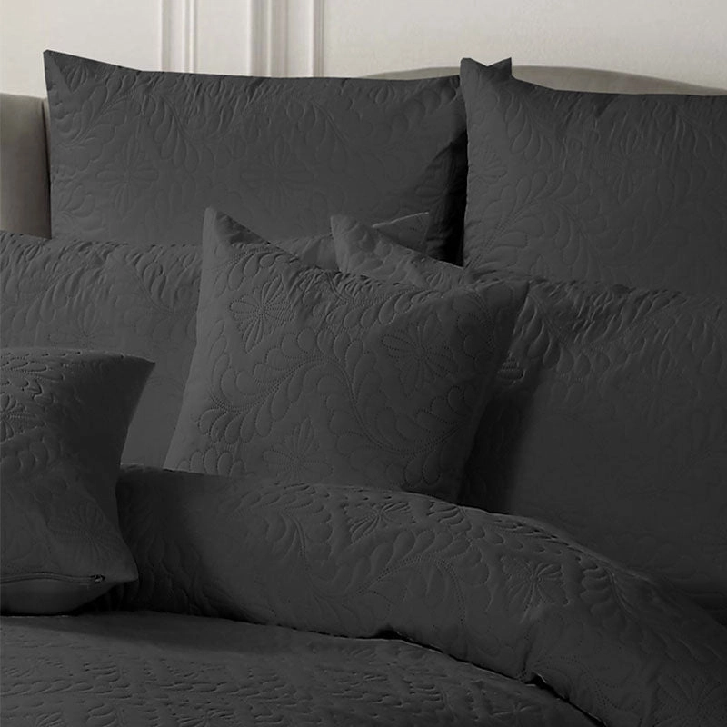 Ashton Charcoal Quilt Cover Set Quilt Cover Set by Georges Fine Linen