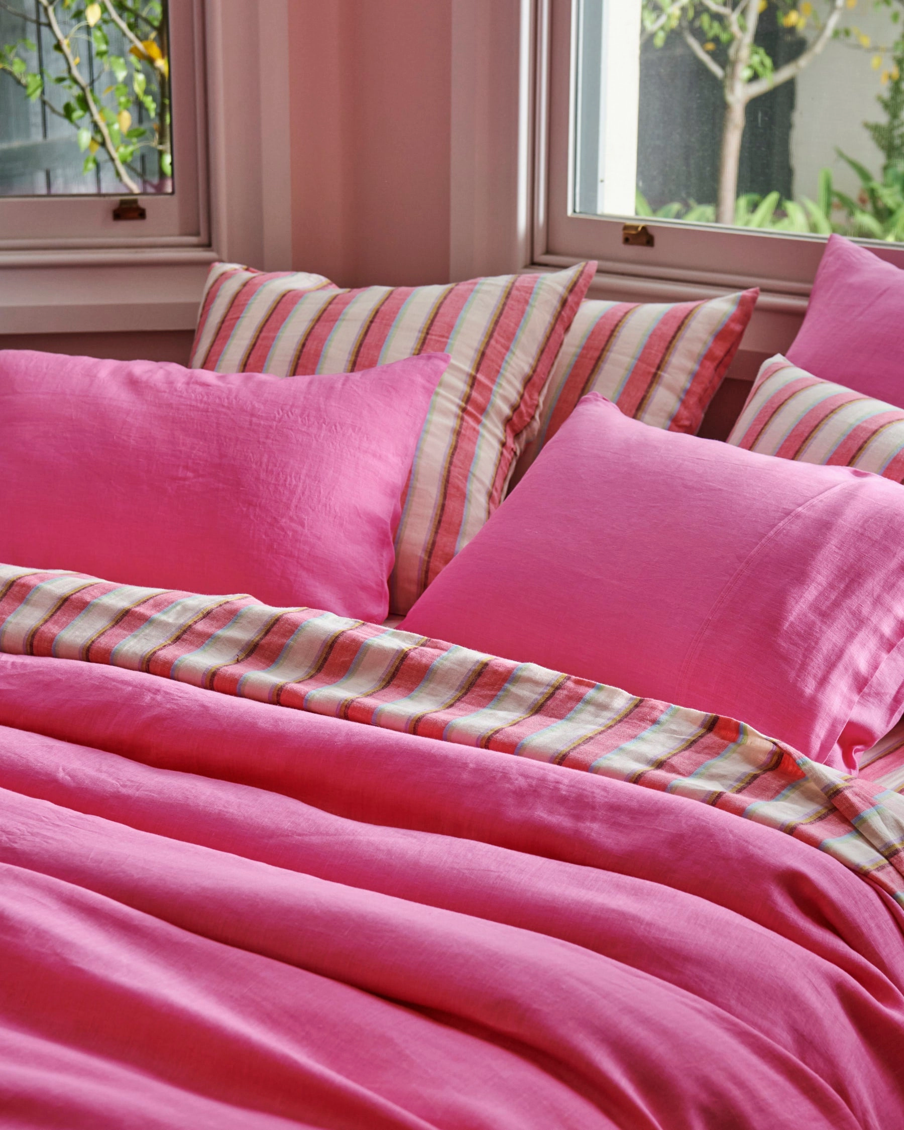 Aurora Pink Linen Pillowcases