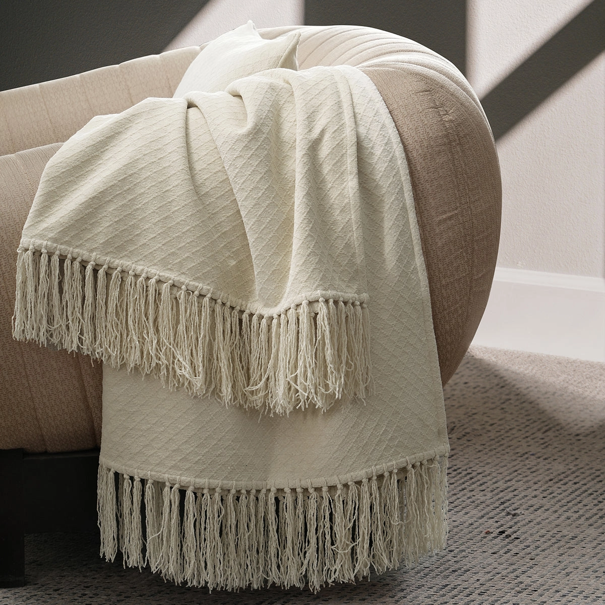 Blaize 100% Cotton Solid Weave Beige Throw/Sofa/Multi Cover/Single Bed Cover