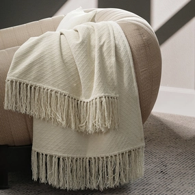 Blaize 100% Cotton Solid Weave Beige Throw/Sofa/Multi Cover/Single Bed Cover