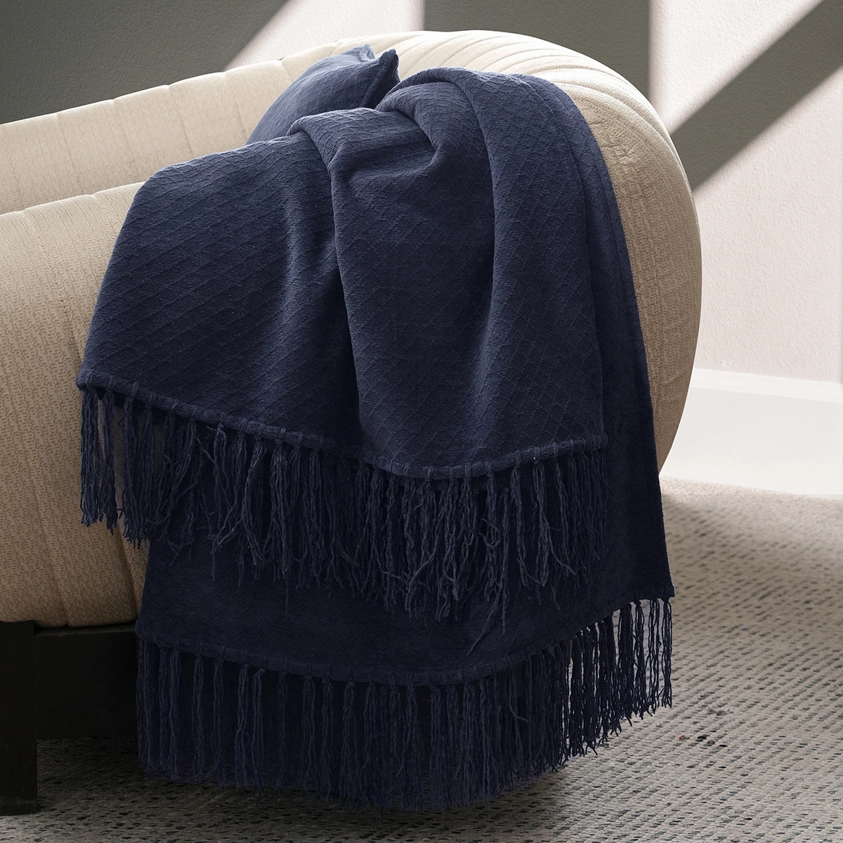 Blaize 100% Cotton Solid Weave Blue Throw/Sofa/Multi Cover/Single Bed Cover