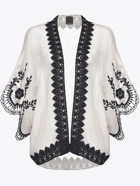 Caftan Embroidered Ecru / Black