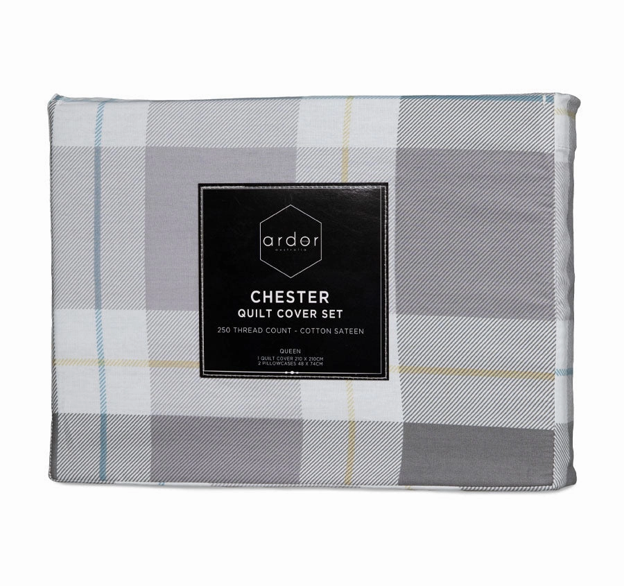 Chester Quilt Cover Set Range Grey