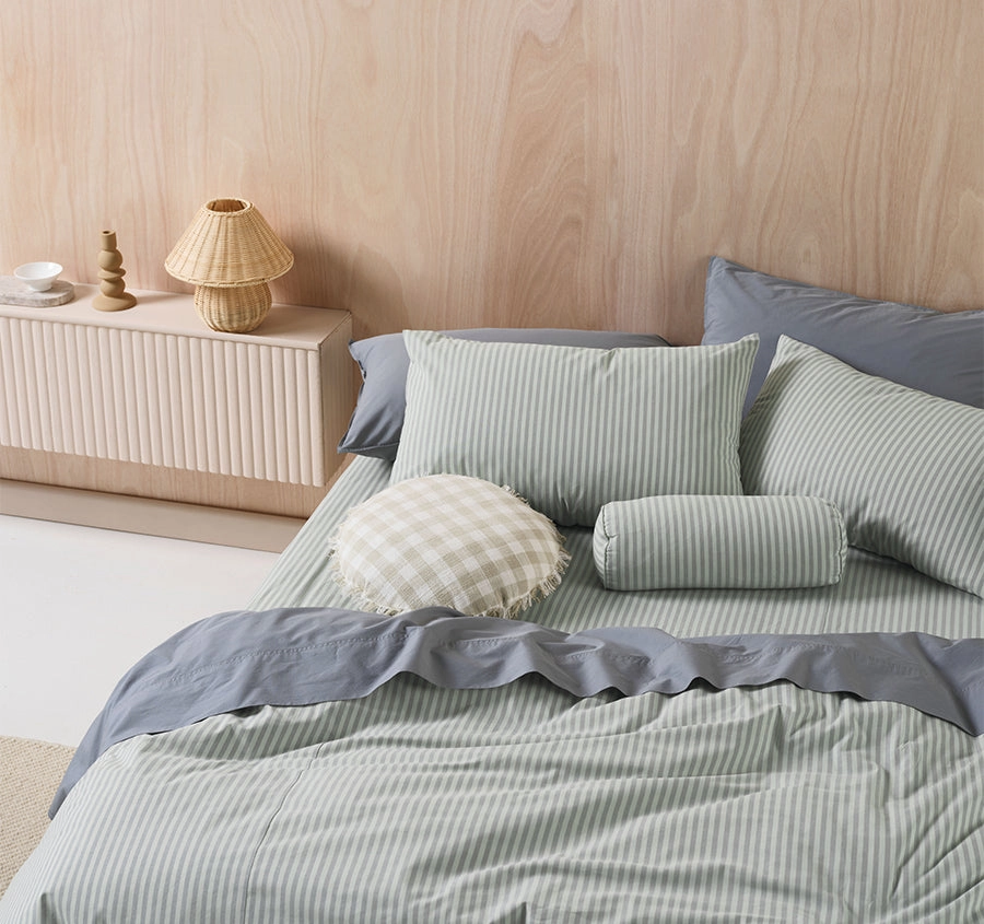Classic Stripe Quilt Cover Set Range Eucalyptus