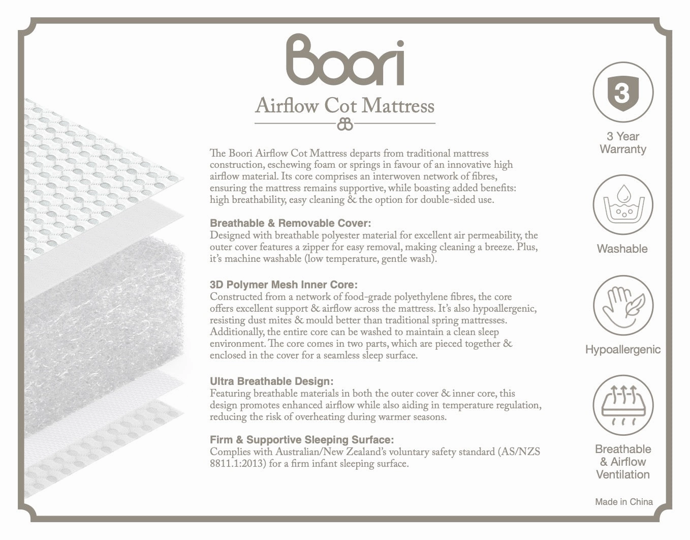 Compact Cot Airflow Mattress 119 x 65 x 11cm