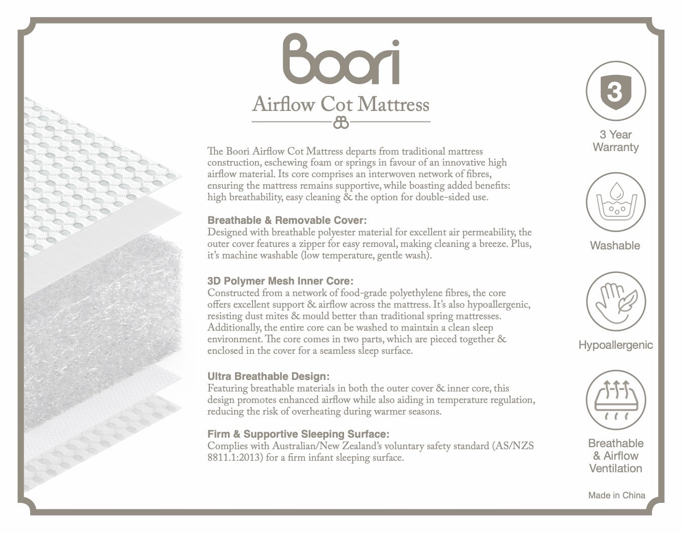 Cot Bed Airflow Mattress 132 x 70 x 11cm