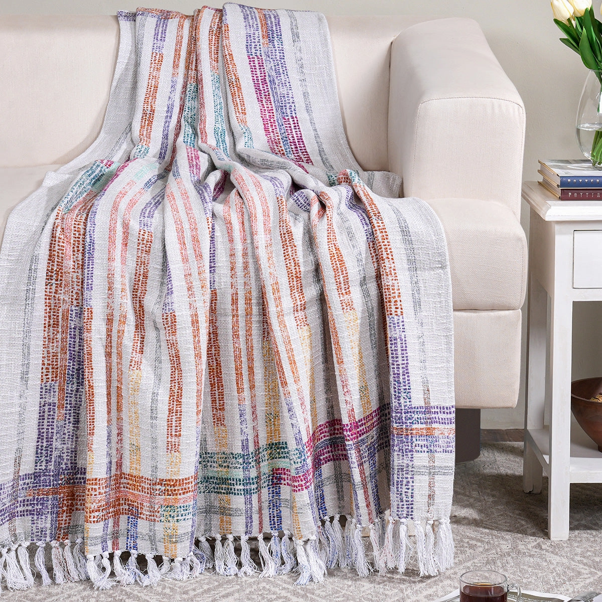 Eclectic Geo Rhombus 100% Cotton Grey Throw