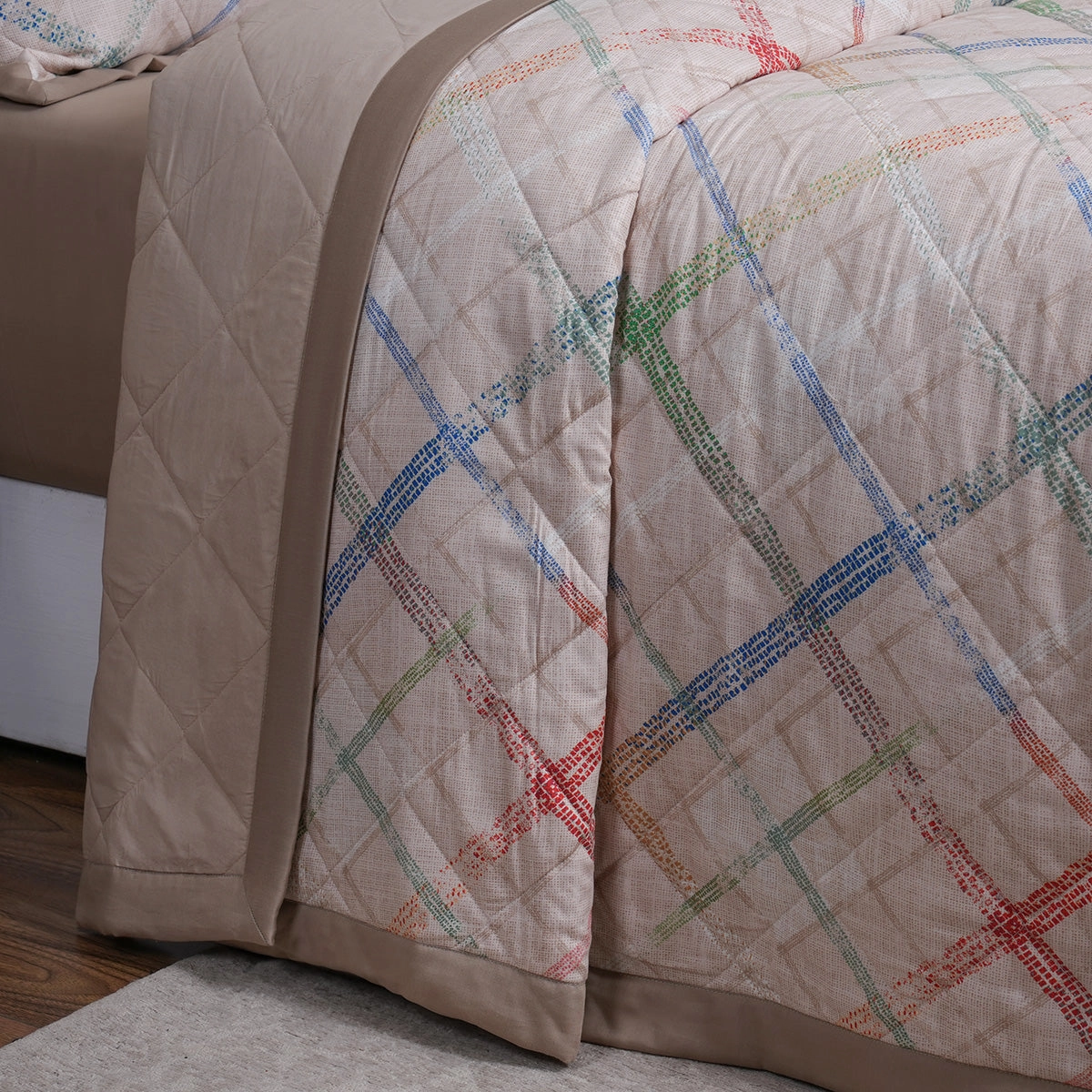 Eclectic Geo Rhombus Beige 8pcs Quilt/Quilted Bed Cover