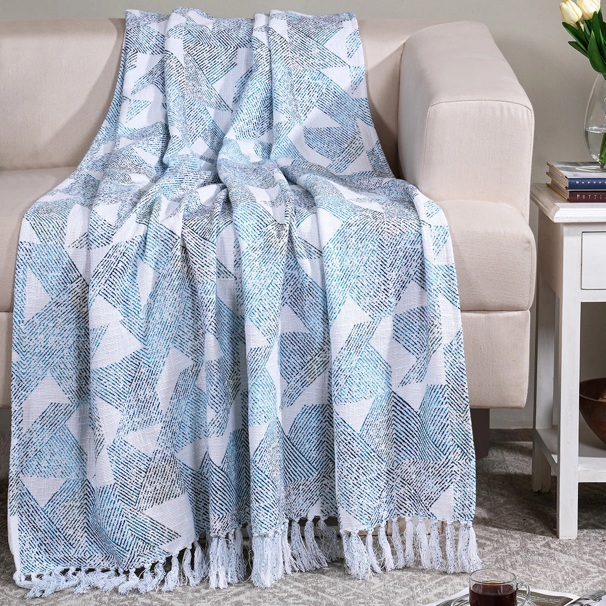 Eclectic Geo Triangle 100% Cotton Blue Throw