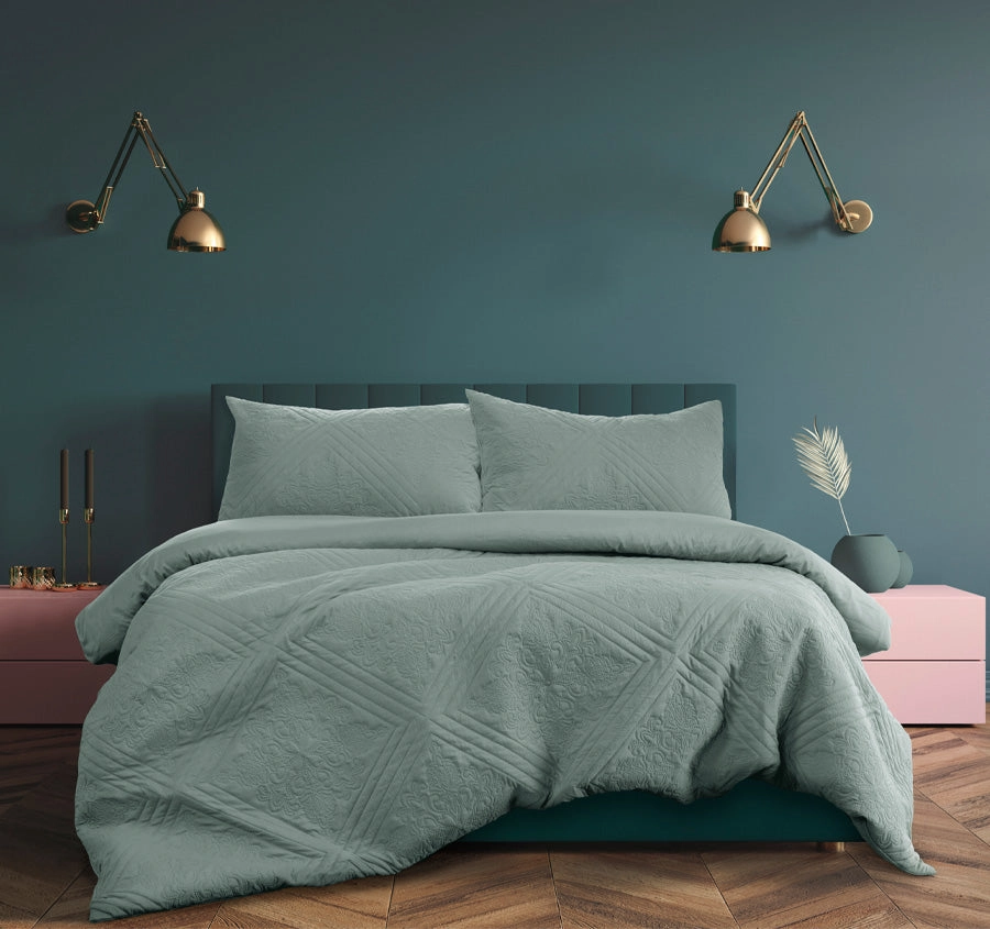 Eddison Quilt Cover Set Range Bluestone