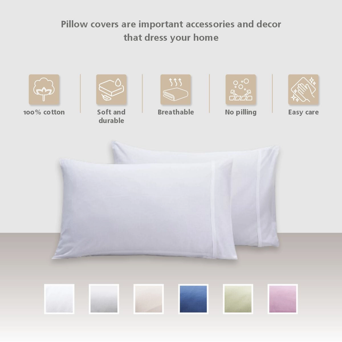 Eden Solid 100% Cotton White 2PC Pillow Case Set