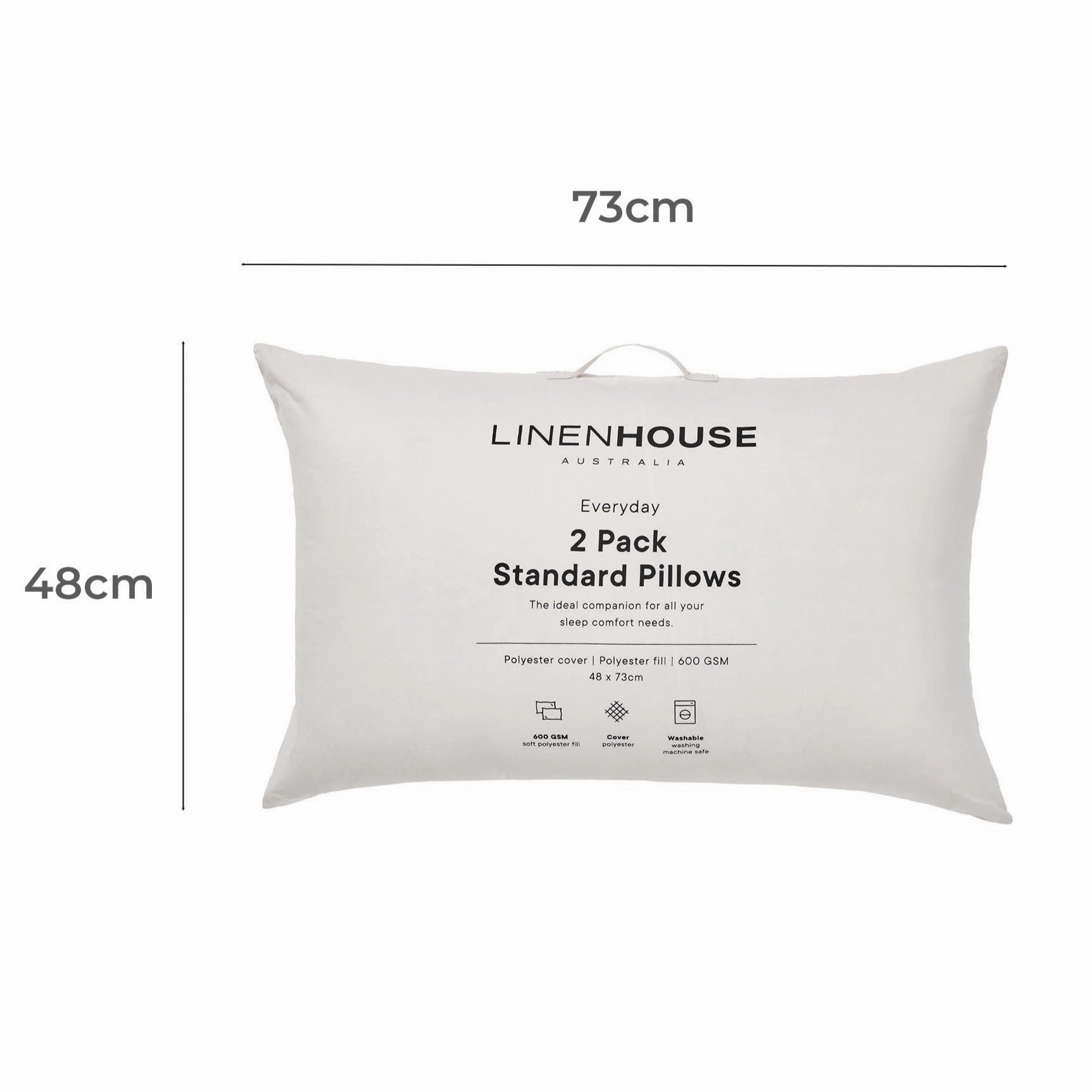 Everyday Washable Standard 2 Pack Pillow Pair 600gsm by Linen House
