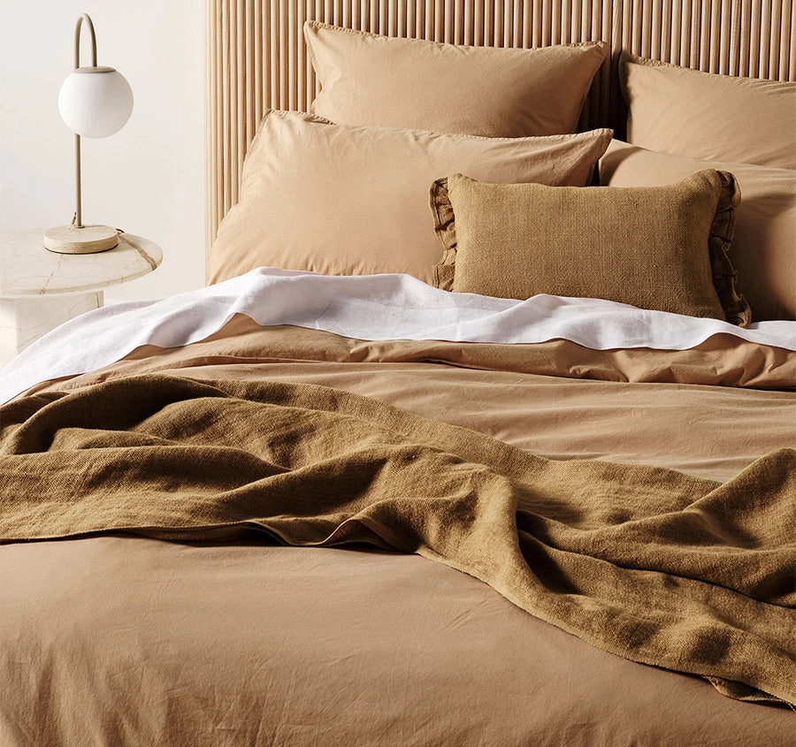 Evie Organic Cotton Quilt Cover Range Toasted Pecan