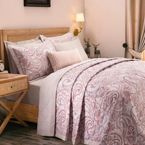 Exotic Heritage Modern Paisely Red 8PC Quilt/Quilted Bed Cover Set