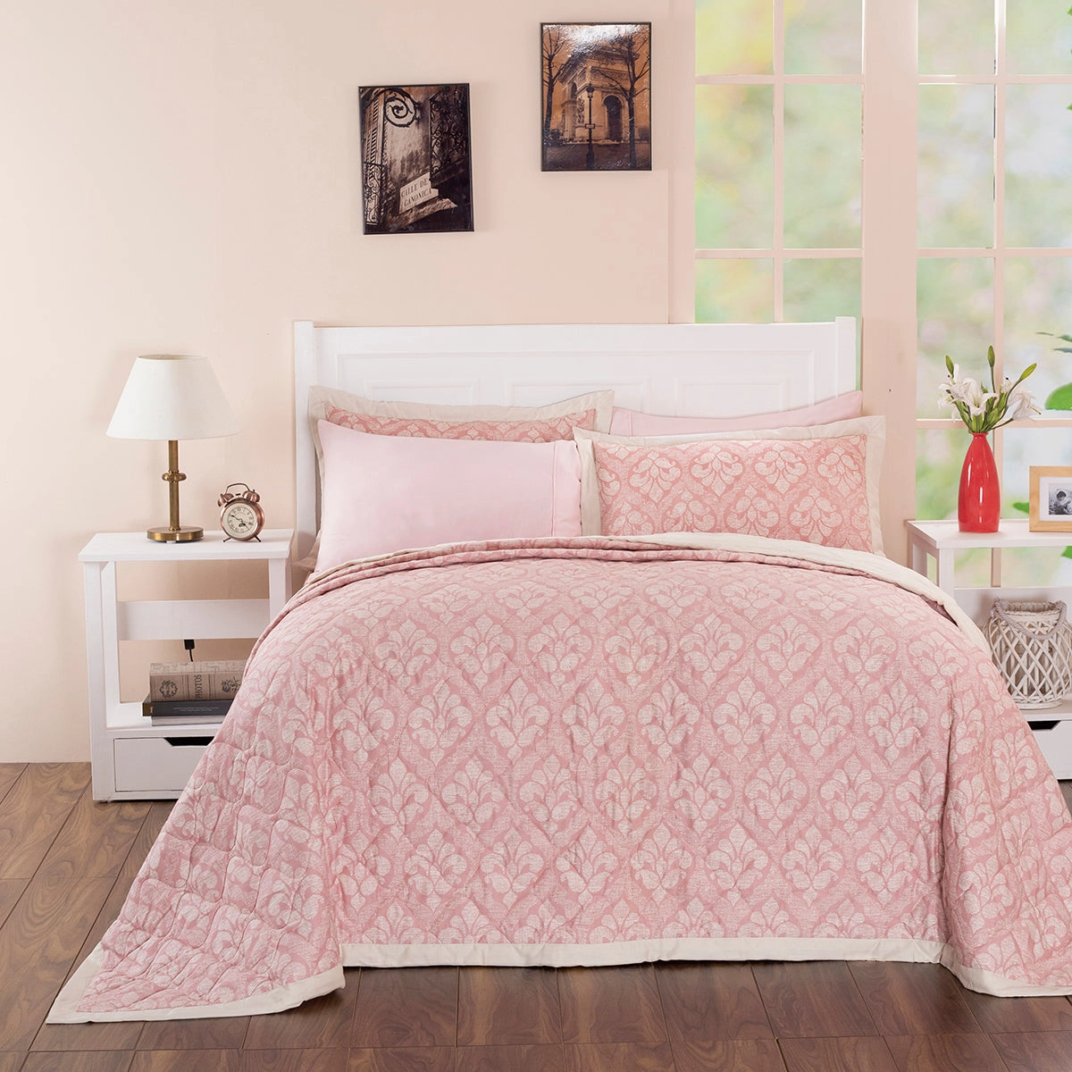 Folklore Transition Diamond Festivity Summer AC Quilt/Quilted Bed Cover/Comforter Peach