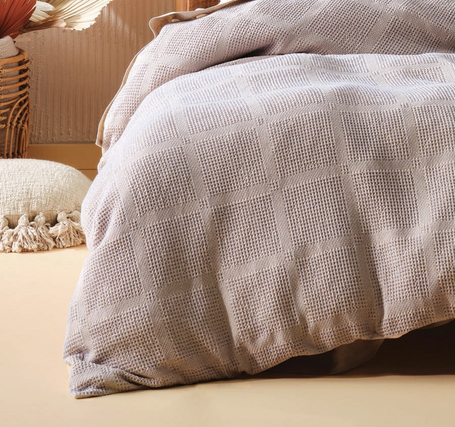 Galicia Quilt Cover Set Range Blue and Sand