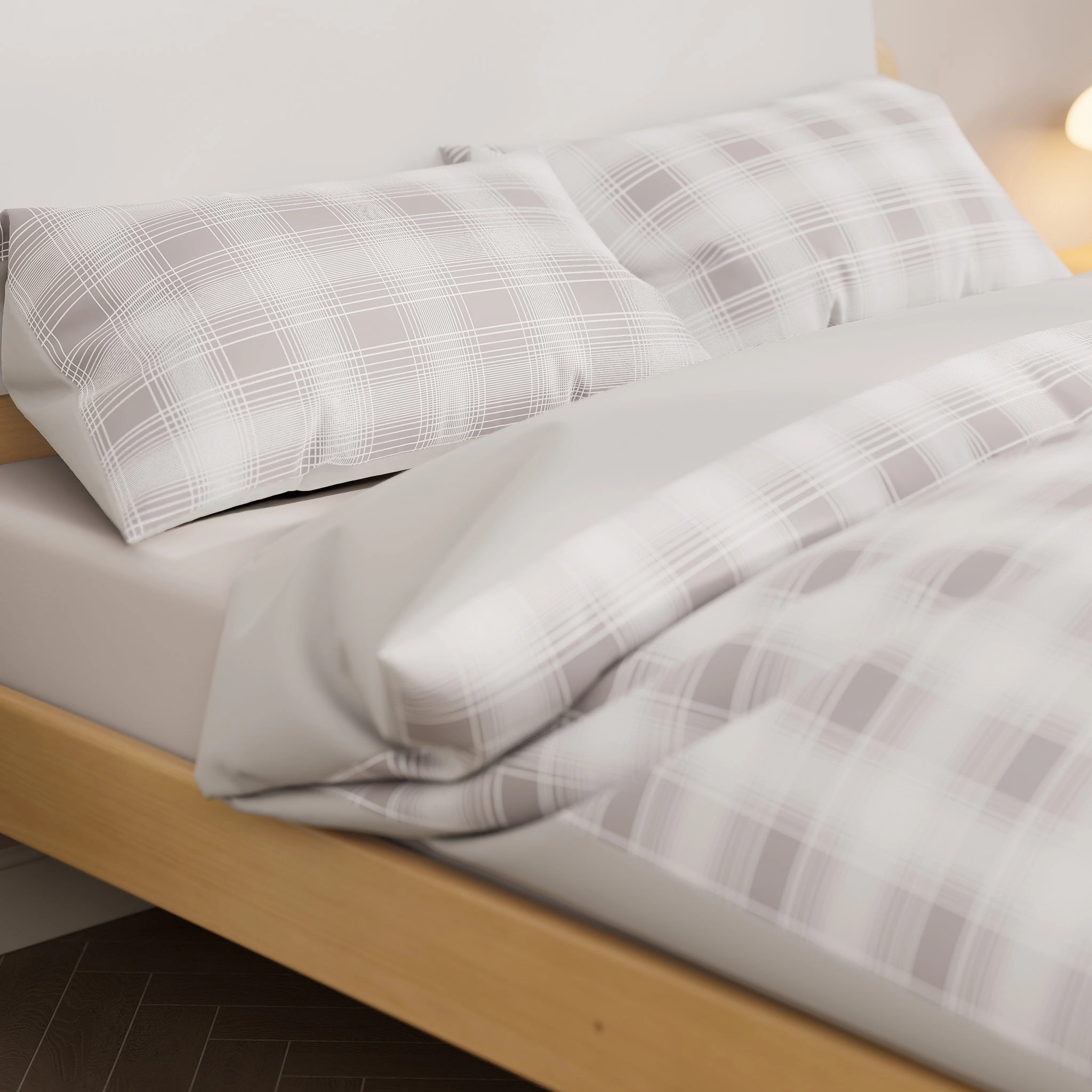 Grey Plaid Double Quilt Cover Set