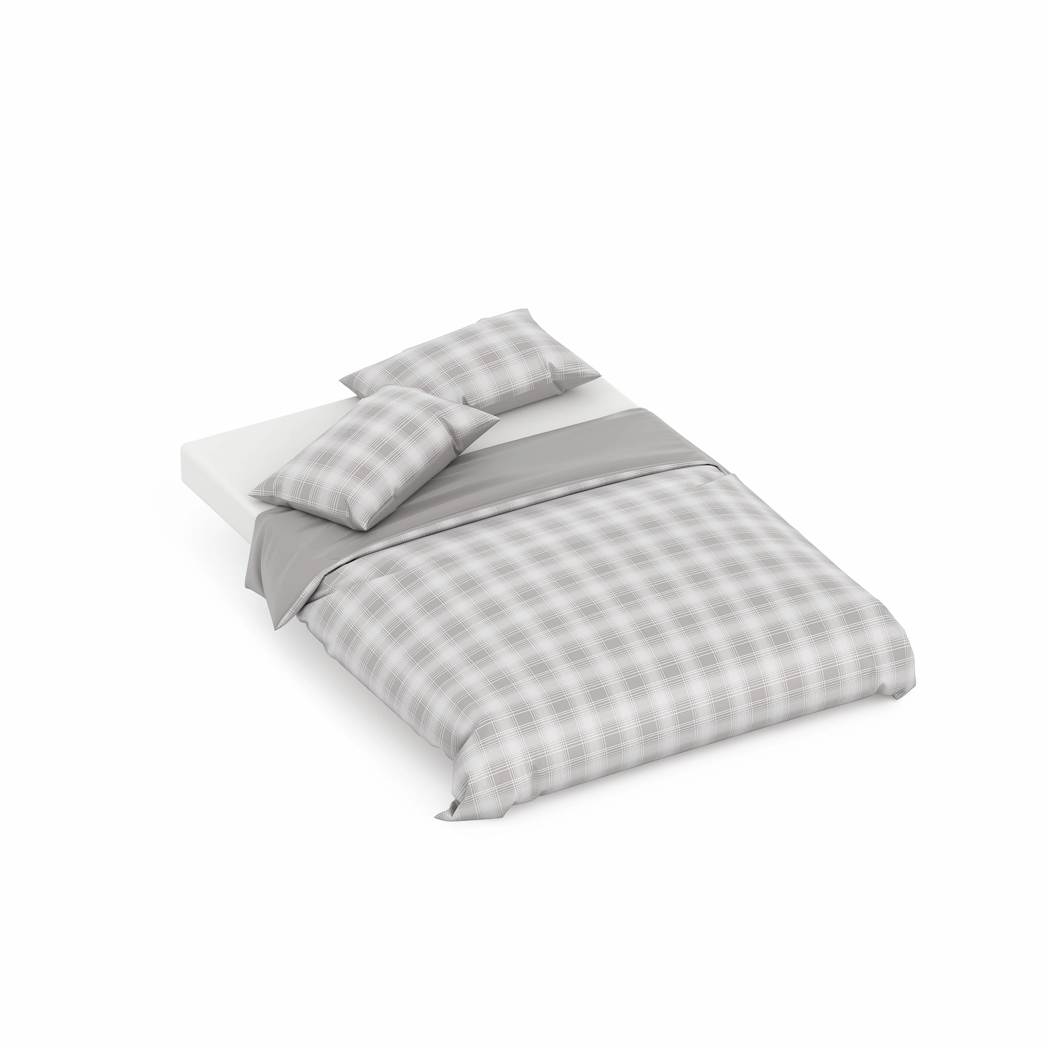 Grey Plaid Double Quilt Cover Set
