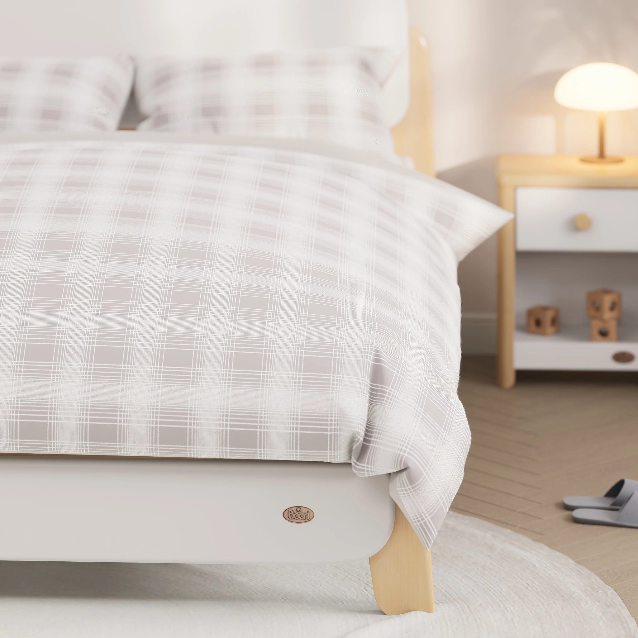 Grey Plaid Double Quilt Cover Set