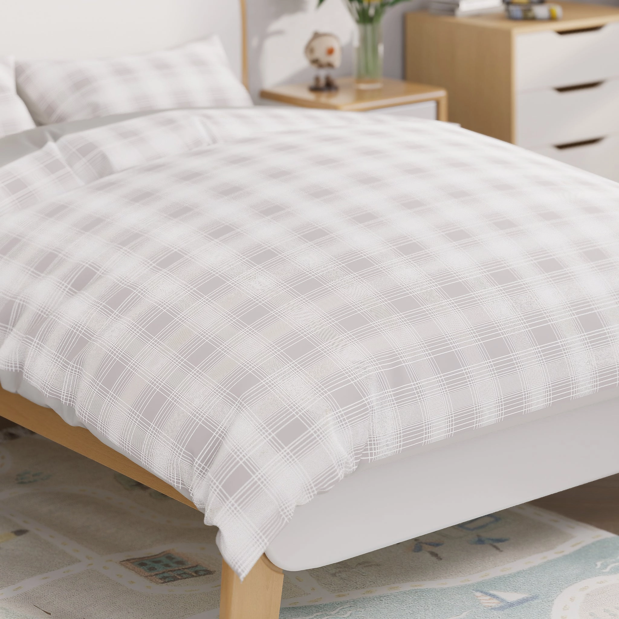 Grey Plaid Queen Quilt Cover Set