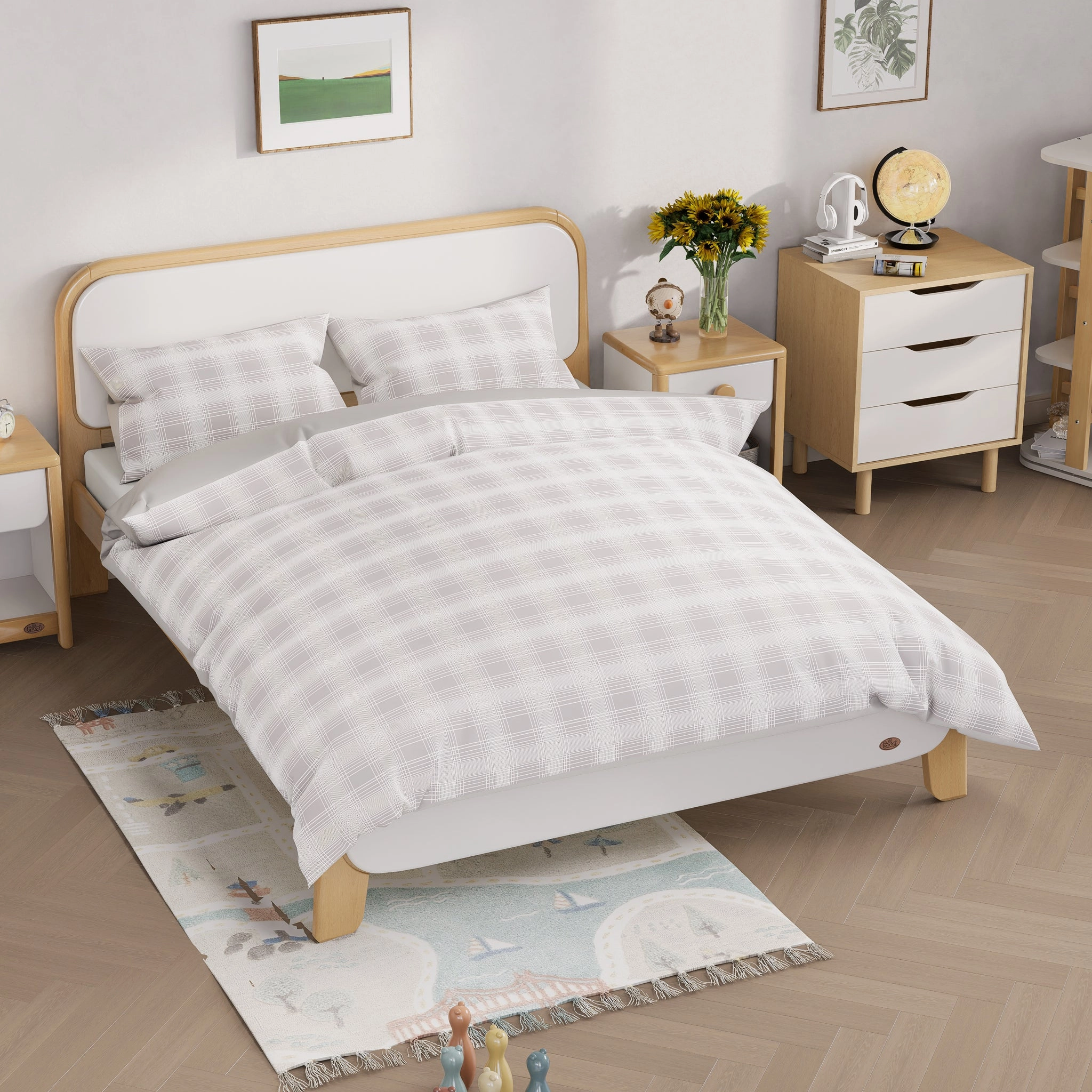 Grey Plaid Queen Quilt Cover Set
