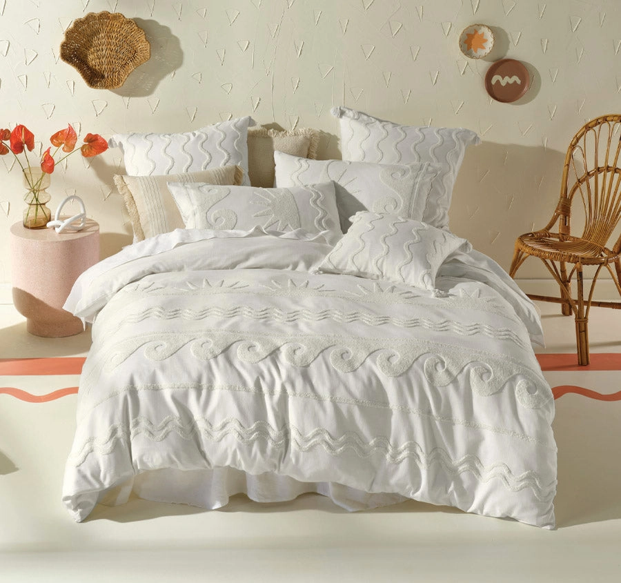 Helios Quilt Cover Set Range Vanilla