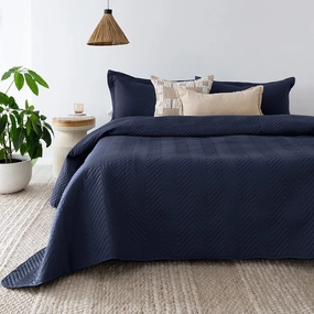 Herringbone Navy Coverlet Set By Bambury