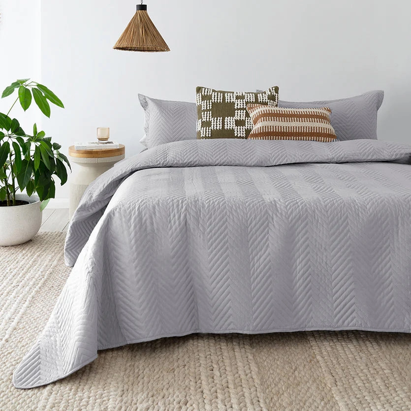 Herringbone Silver Coverlet Set By Bambury