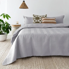 Herringbone Silver Coverlet Set By Bambury
