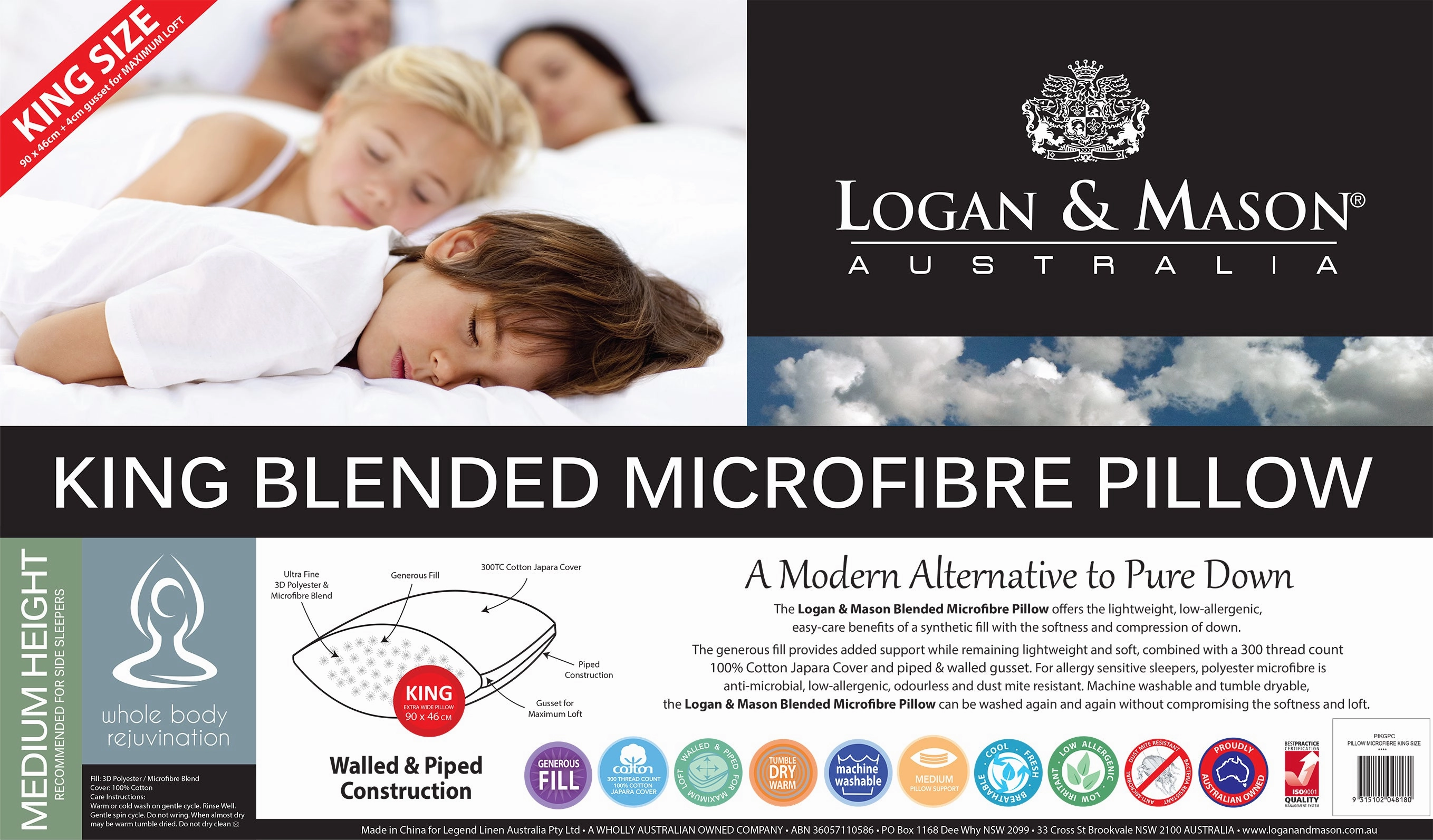 KING Blended Microfibre Pillow by Logan & Mason